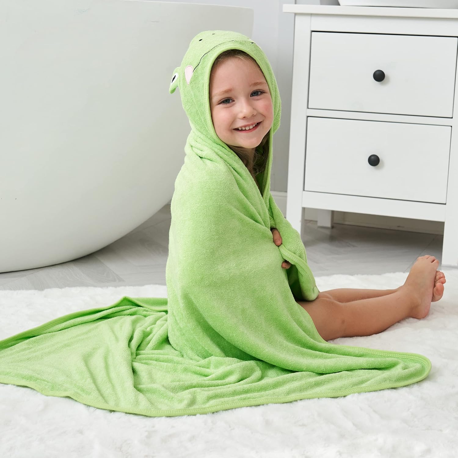 HIPHOP PANDA Bamboo Hooded Baby Towel - Soft Bath Towel with Bear Ears for Babie， Toddler， Infant - Ultra Absorbent， Natural Baby Stuff Baby Bath Shower Gifts for Boy and Girl - (Bear， 30 x 30 Inch) - Image 3